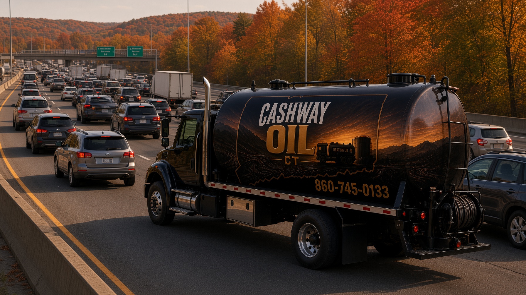Cashway Oil CT tanker in highway traffic