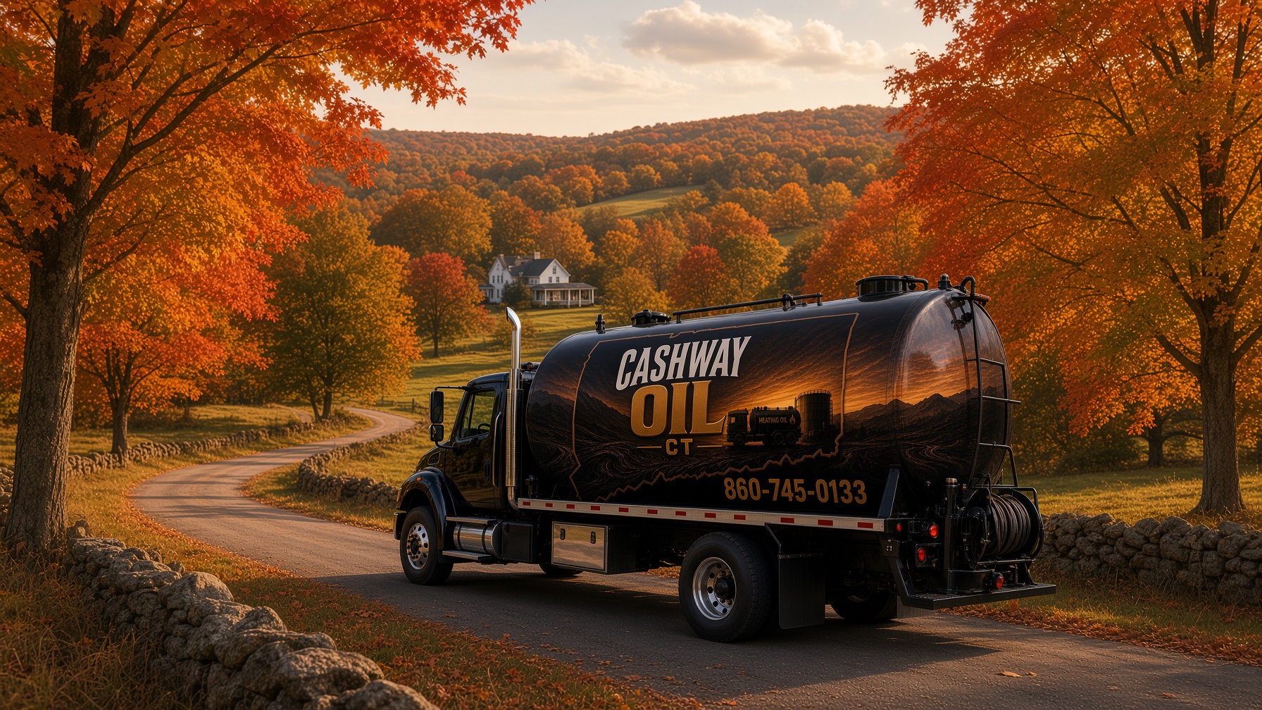 Cashway Oil CT tanker on a Connecticut country road